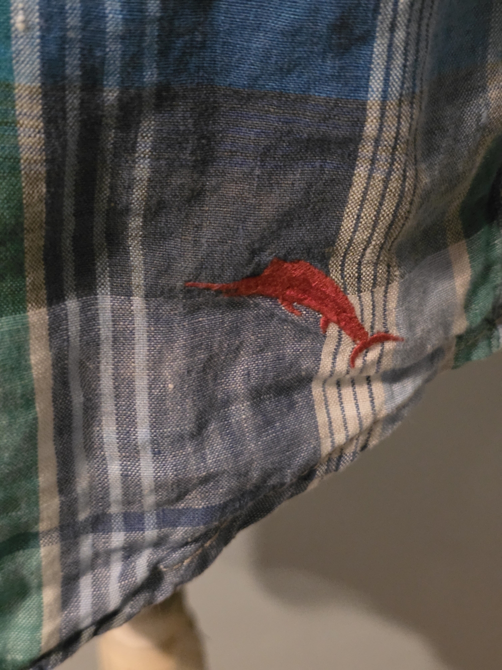 Tommy Bahama Green Blue White Plaid Linen Button-Down Shirt - Picture 2 of 6